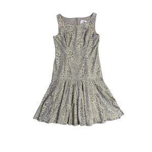 NWT JS Collection Lavender Grey Floral Lace Drop Waist Knee Length Dress SZ 12